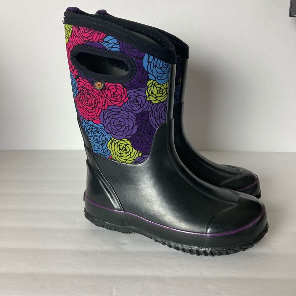 Bogs Floral Print Black Waterproof Boots Girl Size 3.